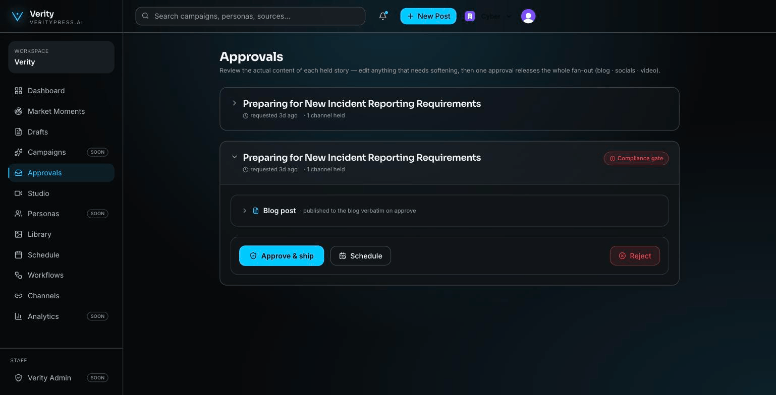 Approvals — Veritypress console